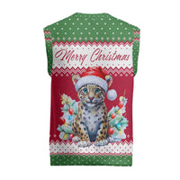 Suriname Christmas Knitted V-Neck Vest with Red-Green Knit Pattern, Yellow Star, and Santa Leopard Motif - Wonder Print Shop