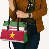 Suriname Christmas Leather Bag with Red-Green Knit Pattern, Yellow Star, and Santa Leopard Motif - Wonder Print Shop