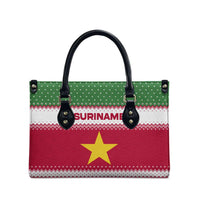 Suriname Christmas Leather Bag with Red-Green Knit Pattern, Yellow Star, and Santa Leopard Motif - Wonder Print Shop