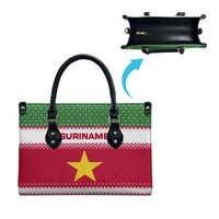 Suriname Christmas Leather Bag with Red-Green Knit Pattern, Yellow Star, and Santa Leopard Motif - Wonder Print Shop