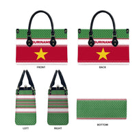 Suriname Christmas Leather Bag with Red-Green Knit Pattern, Yellow Star, and Santa Leopard Motif - Wonder Print Shop