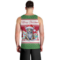 Suriname Christmas Men Tank Top with Red-Green Knit Pattern, Yellow Star, and Santa Leopard Motif - Wonder Print Shop
