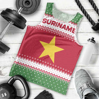 Suriname Christmas Men Tank Top with Red-Green Knit Pattern, Yellow Star, and Santa Leopard Motif - Wonder Print Shop