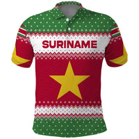Suriname Christmas Polo Shirt with Red-Green Knit Pattern, Yellow Star, and Santa Leopard Motif - Wonder Print Shop
