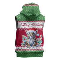 Suriname Christmas Sleeveless Zip Hoodie with Red-Green Knit Pattern, Yellow Star, and Santa Leopard Motif - Wonder Print Shop