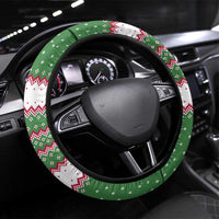 Suriname Christmas Steering Wheel Cover with Red-Green Knit Pattern, Yellow Star, and Santa Leopard Motif - Wonder Print Shop