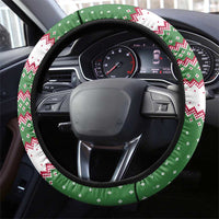 Suriname Christmas Steering Wheel Cover with Red-Green Knit Pattern, Yellow Star, and Santa Leopard Motif - Wonder Print Shop