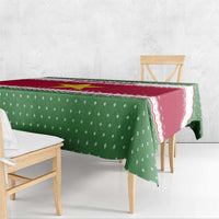 Suriname Christmas Tablecloth with Red-Green Knit Pattern, Yellow Star, and Santa Leopard Motif - Wonder Print Shop