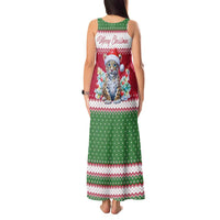 Suriname Christmas Tank Maxi Dress with Red-Green Knit Pattern, Yellow Star, and Santa Leopard Motif - Wonder Print Shop