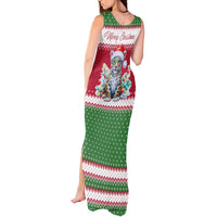 Suriname Christmas Tank Maxi Dress with Red-Green Knit Pattern, Yellow Star, and Santa Leopard Motif - Wonder Print Shop
