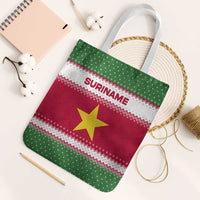 Suriname Christmas Tote Bag with Red-Green Knit Pattern, Yellow Star, and Santa Leopard Motif - Wonder Print Shop
