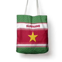Suriname Christmas Tote Bag with Red-Green Knit Pattern, Yellow Star, and Santa Leopard Motif - Wonder Print Shop