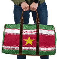 Suriname Christmas Travel Bag with Red-Green Knit Pattern, Yellow Star, and Santa Leopard Motif - Wonder Print Shop