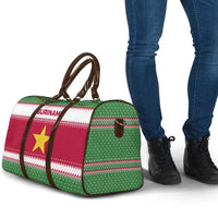 Suriname Christmas Travel Bag with Red-Green Knit Pattern, Yellow Star, and Santa Leopard Motif - Wonder Print Shop