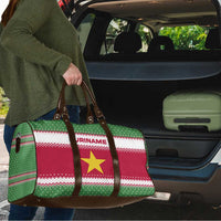 Suriname Christmas Travel Bag with Red-Green Knit Pattern, Yellow Star, and Santa Leopard Motif - Wonder Print Shop