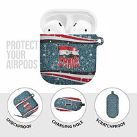 Syria Christmas AirPods Case with National Flag Motif, Coat of Arms Eagle, and Festive Snowflake Pattern - Wonder Print Shop