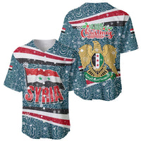 Syria Christmas Baseball Jersey with National Flag Motif, Coat of Arms Eagle, and Festive Snowflake Pattern - Wonder Print Shop