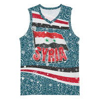 Syria Christmas Basketball Jersey with National Flag Motif, Coat of Arms Eagle, and Festive Snowflake Pattern - Wonder Print Shop