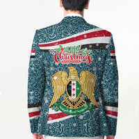 Syria Christmas Blazer with National Flag Motif, Coat of Arms Eagle, and Festive Snowflake Pattern - Wonder Print Shop