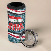 Syria Christmas 4 in 1 Can Cooler Tumbler with National Flag Motif, Coat of Arms Eagle, and Festive Snowflake Pattern - Wonder Print Shop