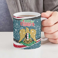 Syria Christmas Ceramic Mug with National Flag Motif, Coat of Arms Eagle, and Festive Snowflake Pattern - Wonder Print Shop