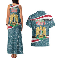 Syria Christmas Couples Matching Tank Maxi Dress and Hawaiian Shirt with National Flag Motif, Coat of Arms Eagle, and Festive Snowflake Pattern - Wonder Print Shop