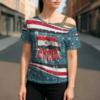 Syria Christmas Cross Shoulder Shirt with National Flag Motif, Coat of Arms Eagle, and Festive Snowflake Pattern - Wonder Print Shop