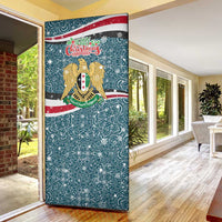 Syria Christmas Door Cover with National Flag Motif, Coat of Arms Eagle, and Festive Snowflake Pattern - Wonder Print Shop