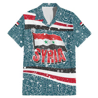 Syria Christmas Family Matching Mermaid Dress and Hawaiian Shirt with National Flag Motif, Coat of Arms Eagle, and Festive Snowflake Pattern - Wonder Print Shop