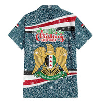Syria Christmas Family Matching Mermaid Dress and Hawaiian Shirt with National Flag Motif, Coat of Arms Eagle, and Festive Snowflake Pattern - Wonder Print Shop