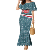 Syria Christmas Family Matching Mermaid Dress and Hawaiian Shirt with National Flag Motif, Coat of Arms Eagle, and Festive Snowflake Pattern - Wonder Print Shop