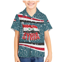 Syria Christmas Family Matching Mermaid Dress and Hawaiian Shirt with National Flag Motif, Coat of Arms Eagle, and Festive Snowflake Pattern - Wonder Print Shop