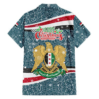Syria Christmas Family Matching Off The Shoulder Long Sleeve Dress and Hawaiian Shirt with National Flag Motif, Coat of Arms Eagle, and Festive Snowflake Pattern - Wonder Print Shop