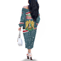 Syria Christmas Family Matching Off The Shoulder Long Sleeve Dress and Hawaiian Shirt with National Flag Motif, Coat of Arms Eagle, and Festive Snowflake Pattern - Wonder Print Shop