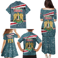 Syria Christmas Family Matching Puletasi and Hawaiian Shirt with National Flag Motif, Coat of Arms Eagle, and Festive Snowflake Pattern - Wonder Print Shop