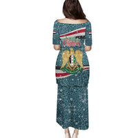 Syria Christmas Family Matching Puletasi and Hawaiian Shirt with National Flag Motif, Coat of Arms Eagle, and Festive Snowflake Pattern - Wonder Print Shop