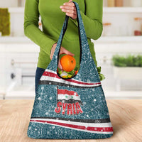 Syria Christmas Grocery Bag with National Flag Motif, Coat of Arms Eagle, and Festive Snowflake Pattern - Wonder Print Shop