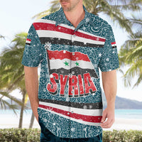 Syria Christmas Hawaiian Shirt with National Flag Motif, Coat of Arms Eagle, and Festive Snowflake Pattern - Wonder Print Shop