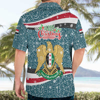 Syria Christmas Hawaiian Shirt with National Flag Motif, Coat of Arms Eagle, and Festive Snowflake Pattern - Wonder Print Shop