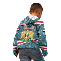 Syria Christmas Kid Hoodie with National Flag Motif, Coat of Arms Eagle, and Festive Snowflake Pattern - Wonder Print Shop