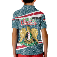 Syria Christmas Kid Polo Shirt with National Flag Motif, Coat of Arms Eagle, and Festive Snowflake Pattern - Wonder Print Shop