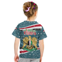 Syria Christmas Kid T Shirt with National Flag Motif, Coat of Arms Eagle, and Festive Snowflake Pattern - Wonder Print Shop