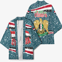 Syria Christmas Kimono with National Flag Motif, Coat of Arms Eagle, and Festive Snowflake Pattern - Wonder Print Shop