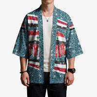 Syria Christmas Kimono with National Flag Motif, Coat of Arms Eagle, and Festive Snowflake Pattern - Wonder Print Shop