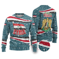 Syria Christmas Ugly Christmas Sweater with National Flag Motif, Coat of Arms Eagle, and Festive Snowflake Pattern - Wonder Print Shop