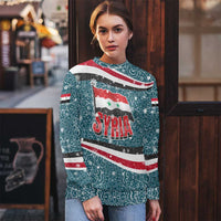 Syria Christmas Ugly Christmas Sweater with National Flag Motif, Coat of Arms Eagle, and Festive Snowflake Pattern - Wonder Print Shop