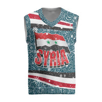 Syria Christmas Knitted V-Neck Vest with National Flag Motif, Coat of Arms Eagle, and Festive Snowflake Pattern - Wonder Print Shop