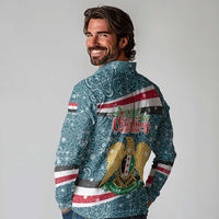 Syria Christmas Long Sleeve Polo Shirt with National Flag Motif, Coat of Arms Eagle, and Festive Snowflake Pattern - Wonder Print Shop