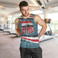 Syria Christmas Men Tank Top with National Flag Motif, Coat of Arms Eagle, and Festive Snowflake Pattern - Wonder Print Shop