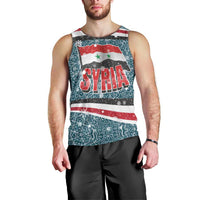 Syria Christmas Men Tank Top with National Flag Motif, Coat of Arms Eagle, and Festive Snowflake Pattern - Wonder Print Shop